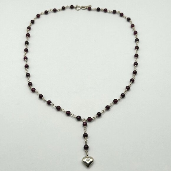 Garnet and 925 Sterling Silver 16" Y-Drop Necklace 3.9mm Beads - Picture 1 of 7